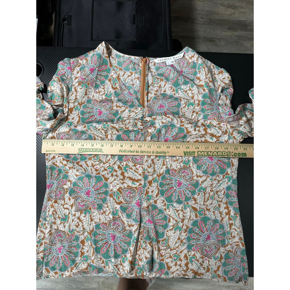 Veronica Beard Henrieta Floral Top Silk Stretch Sz 12 Half Sleeve V Neck Preppy - Picture 6 of 15